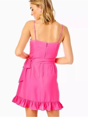 Lilly Pulitzer Hot Pink Ruffle-Hem Spaghetti Strap Dress